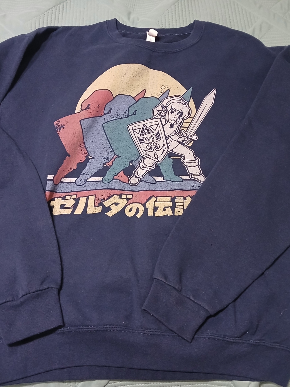 Jerzees Navy Crewneck Sweatshirt. Retro Legends Of Zelda Print Large Men